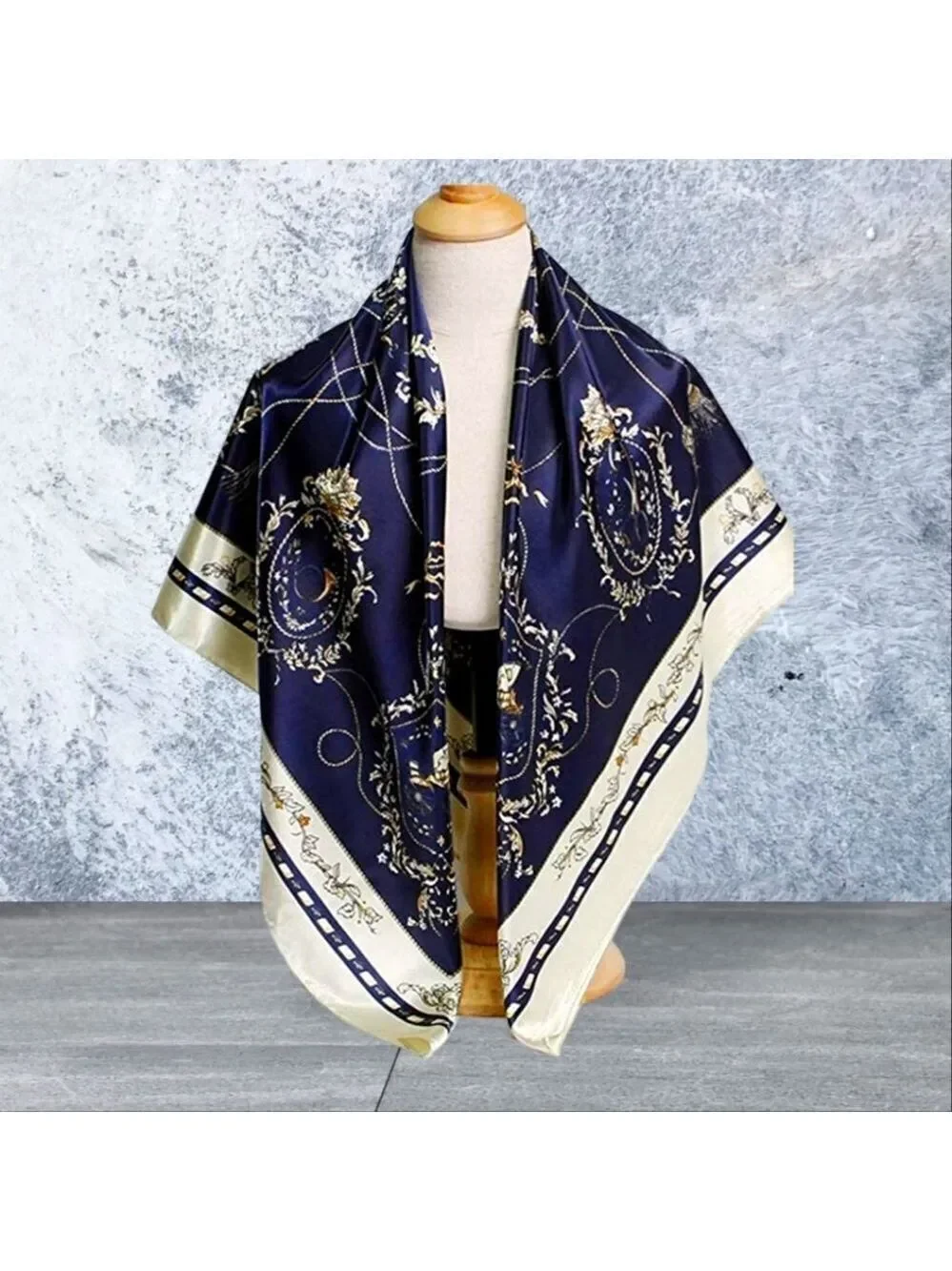 Scarf Headwraps for Women Silk Scarf Navy Satin Print 35 x 35